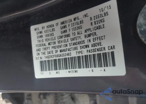 2016 Honda Accord Ex-L from USA, damaged, VIN 1HGCR2F86GA050483
